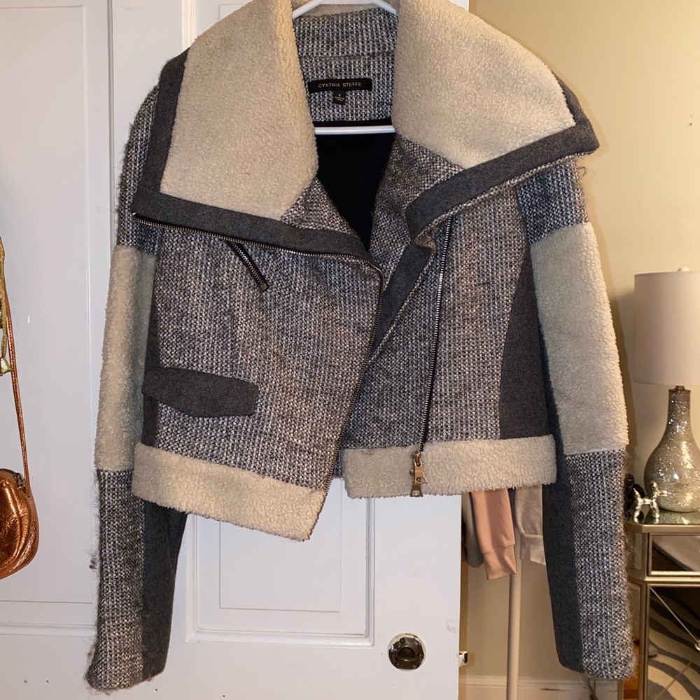 Cynthia Steffe Tweed Shearling Patchwork Bomber - image 2